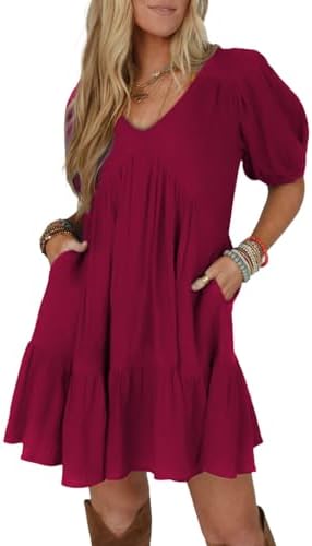 Red Short Sleeve Babydoll Mini Dress