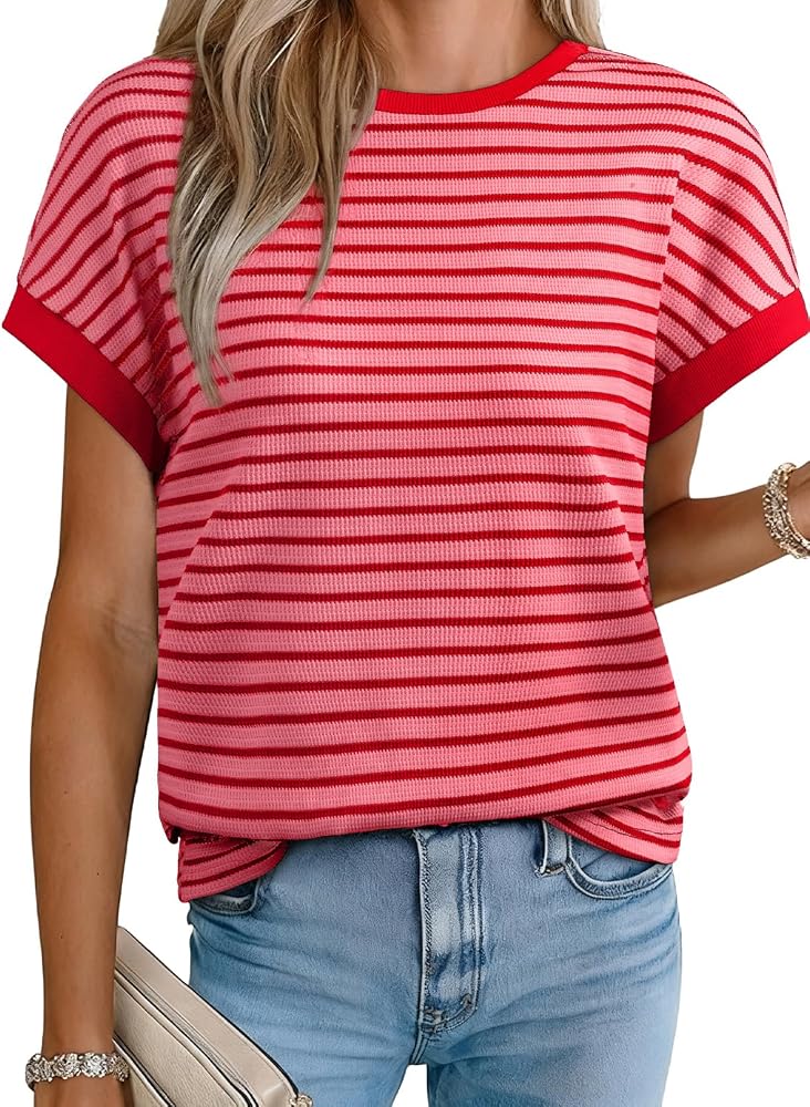 Red Striped Shirt Summer Short Sleeve Tops