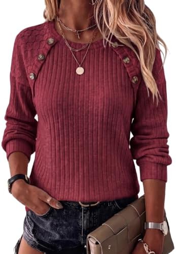 Red Sweaters Long Sleeve Shirts Fall Tops
