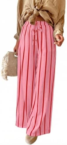 Rose Casual Striped Drawstring High Waist Wide Leg Pants