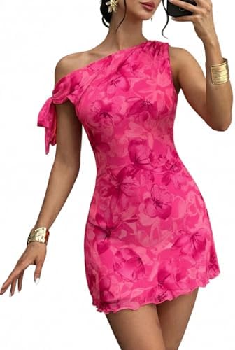Rose Fashion 2026 Summer Floral Off Shoulder Bodycon Dress