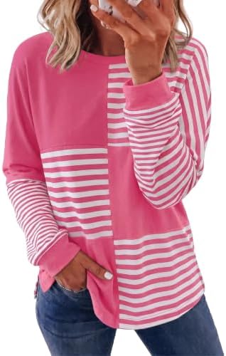 Rose Striped Color Block Tops Fashion Spring 2026 Long Sleeve