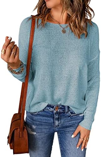 Sky Blue Casual Summer Long Sleeve Crewneck Lightweight Loose