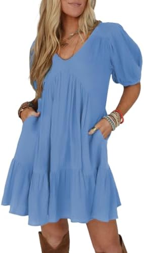 Sky Blue Short Sleeve Babydoll Mini Dress