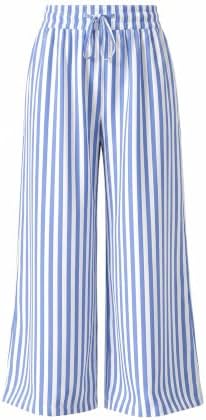Sky Blue Striped Drawstring High Waist Wide Leg Pants