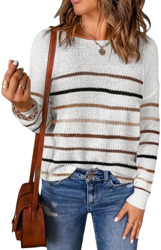 Stripe Casual 2025 Spring Long Sleeve Crewneck Drop Shoulder