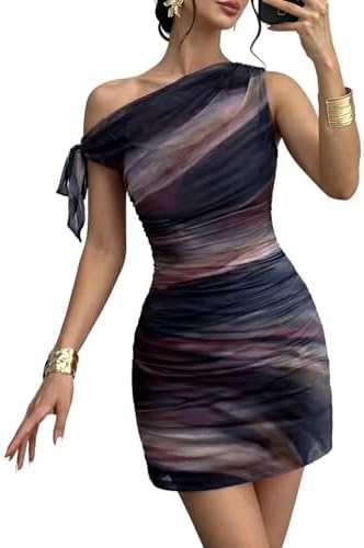 Tie Dye One Shoulder Mesh Mini Dress Summer Fashion 2026
