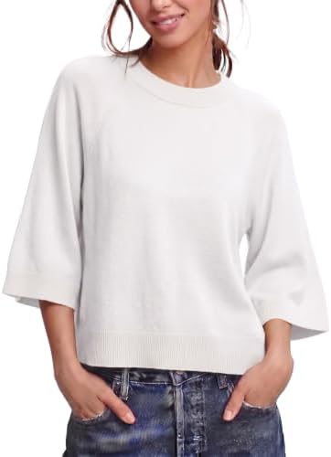 White 3/4 Sleeve Sweaters Fall Knit Tops
