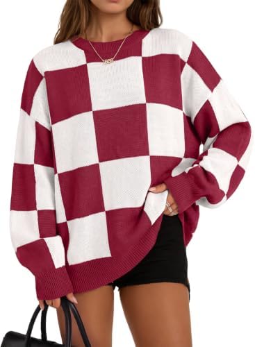 White Casual Fashion Winter 2026 Loose Checkered Sweaters Long