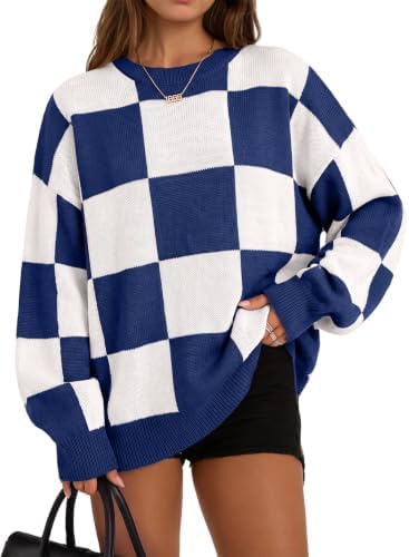 White Casual Fashion Winter 2026 Loose Checkered Sweaters Long