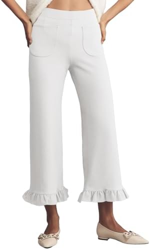 White 's Gingham Pants Ruffle Cropped Trousers