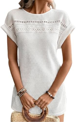 White Summer 2026 Waffle Knit Short Sleeve Crewneck Beach Cover