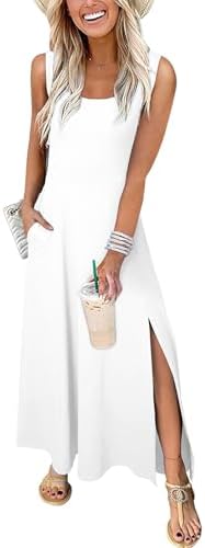 White Summer Dresses for 2025 Casual Crew Neck Sleeveless