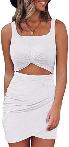 White Summer Dresses for 2025 Cut Out Twist Front Ruched Wrap