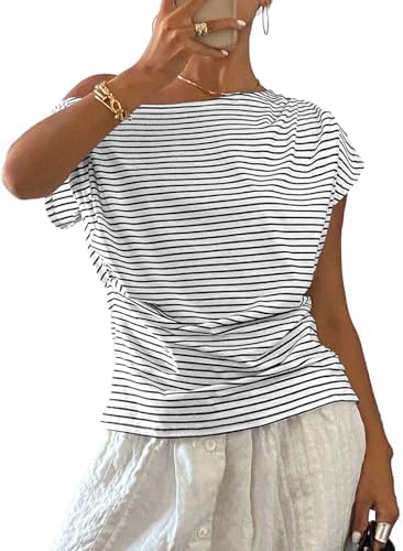 White Summer Striped Off the Shoulder Tops